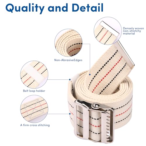 Transfer and Gait Belt with Metal Buckle - 60 Inch, Walking, Standing and Transfer Assist Aid for Seniors, Elderly Patients, Caregiver, Nurse, Therapist (Beige) - Thumbnail 4
