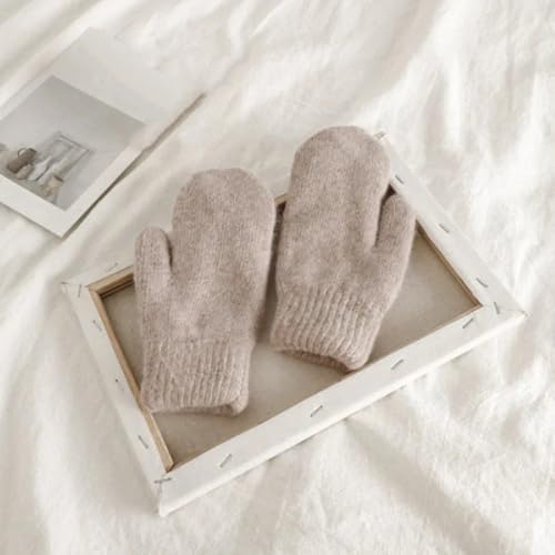 ECYC Women Plush Winter Warm Mittens, Solid Color Full Finger Mittens Elastic Soft Gloves Knitted Mittens for Women3