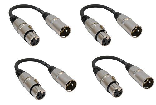 Audio2000'S ADC203NX4 4-Pack XLR Male to XLR Female Balanced Audio Patch Cables- 6 Inches (Tip to Tip)