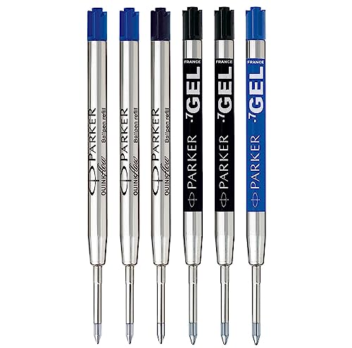 Parker Jotter London Ballpoint and Gel Pen Refill Discovery Pack: 3 Quinkflow Refills for Ballpoint Pens & 3 Quink Gel Refills