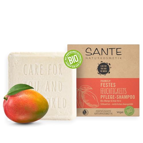 SANTE Naturkosmetik Champú sólido para cabello seco, fórmula vegana con aloe vera orgánico y mango, champú hidratante sólido, 1 x 60 g