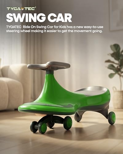 Image of Tygatec Swing Car Ride-On Toy for Kids | Self Propelled Wiggle Car | No Battery Required | Smooth Steering | Indoor Outdoor Toy Car | Green Color | Ages 2+