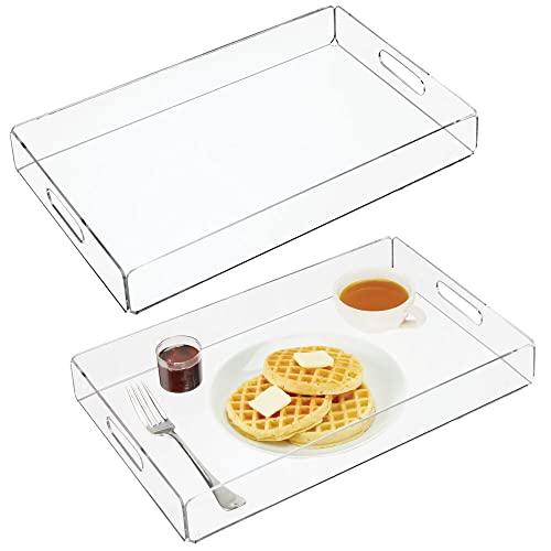 Mdesign Modern Acrylic Rectangular Serving Tray With Built-In Handles For Food, Tea, Coffee, Breakfast, Snacks, Cheese, Appetizers - Use In Kitchen, Bathroom, Office - Medium, 2 Pack - Clear #TOP30