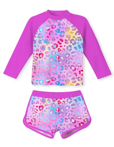 Image of TUONROAD Girls 2 Pieces Rash Guard Swimsuit Long Sleeve Tankini for 4-10 Years