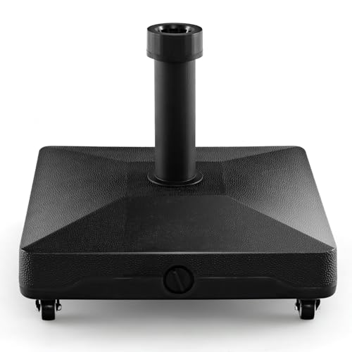 COSTWAY Base per Ombrellone con 4 Ruote, Supporto per Ombrellone Quadrato, Adattatori da 4cm, capacità 16 kg di Acqua o 24,5 kg di Sabbia, per Patio Giardino, 45 x 44 x 40 cm