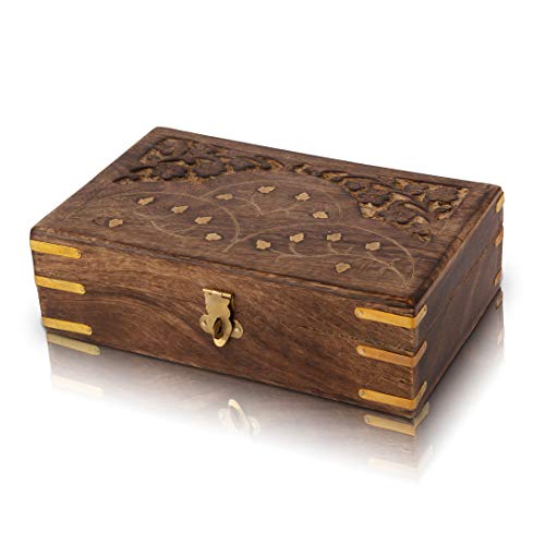 Great Birthday Gift Ideas Handmade Wooden Jewelry Box With Free Lock & Key Keepsake Box Treasure Chest Lock Box Watch Box Storage Box Trinket Holder 8 X 5 Inches Anniversary Housewarming Gift Ideas #TOP6