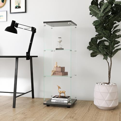 Vitrina de cristal 125 x 42 x 36 cm, armario de colección de cristal con cerradura, mueble vitrina de cristal templado transparente con 3 estantes, vitrina de cristal para colección para hogar y