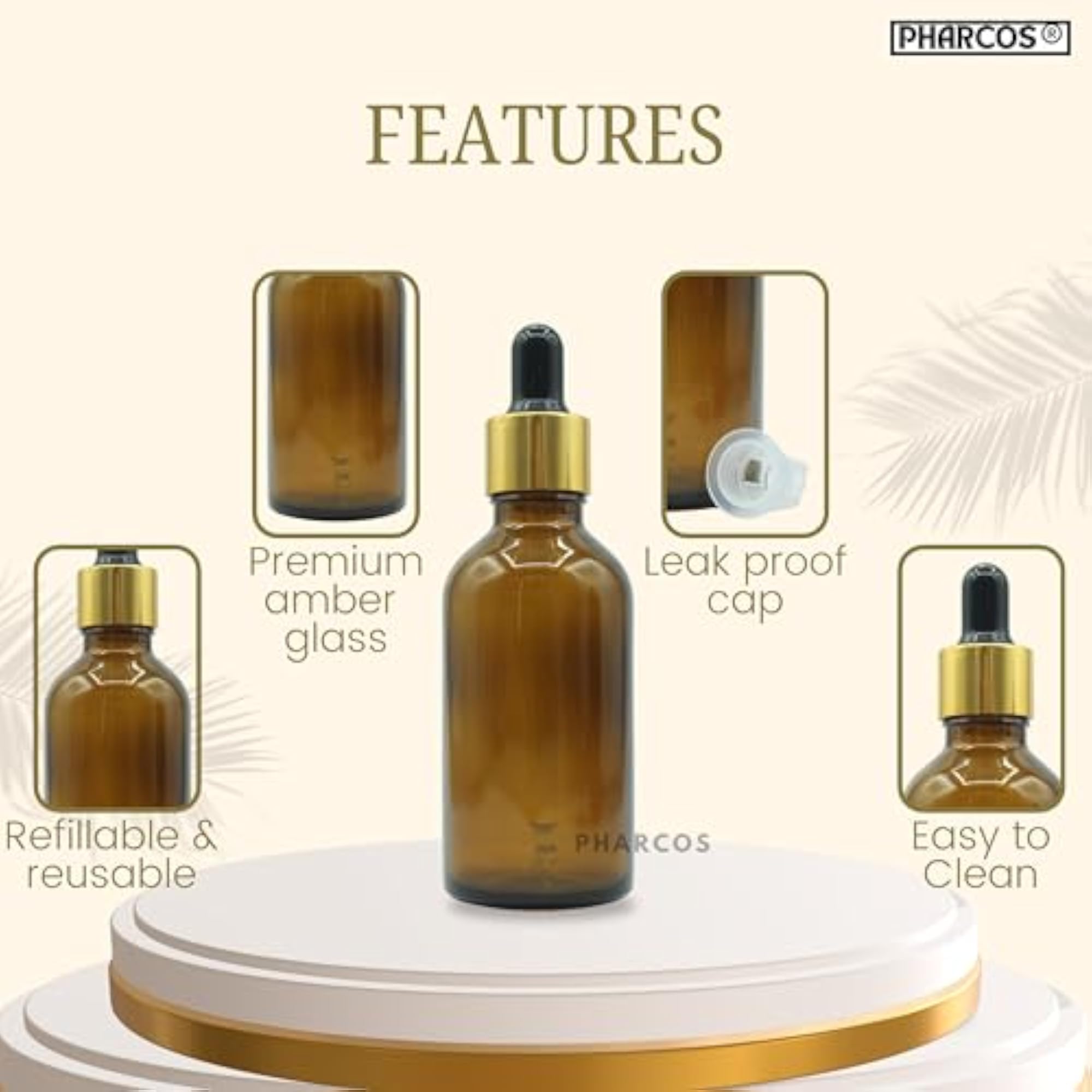 50ml Amber Colour Round Empty Glass Bottle with Dropper