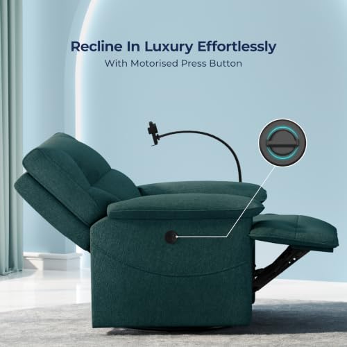 Image of The Sleep Company Luxe Grande Recliner Sofa | Revolving| Patented SmartGRID Technology | 1 Seater | Premium Upholstery | Built-in Mobile Holder | Wireless Charging | Free Installation | Green