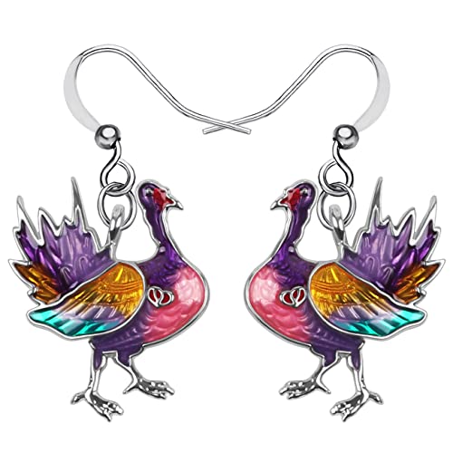 RAIDIN Aleación de esmalte lindo pavo floral de Acción de Gracias Pendientes colgantes para mujeres niñas pollo Joyería Regalos para las vacaciones de Navidad (Orquídea)