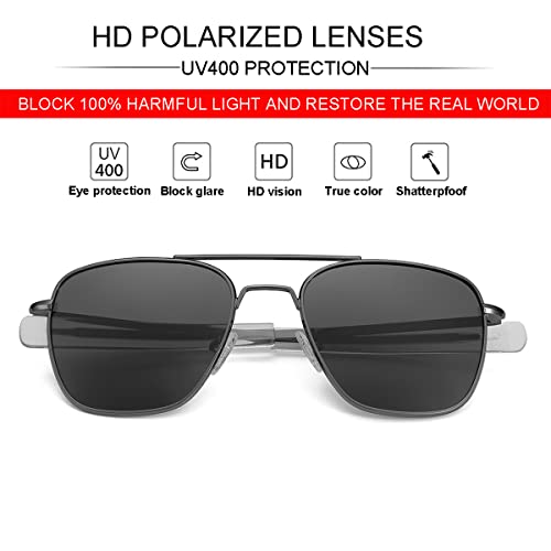 Image of JOVAKIT Men's Polarized Aviator Sunglasses Retro Military Style Pilot Sun Glasses Bayonet Temples UV400 Protection