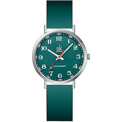 Reloj de Mujer SHENGKE SK Deportes ultradelgado con Esfera de fácil Lectura y Correa de Silicona Colorida Cover