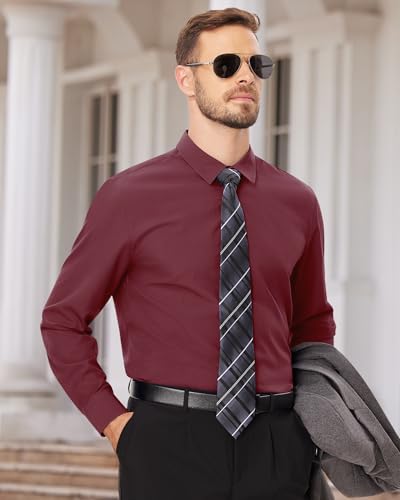 Image of Alimens & Gentle Men's Dress Shirts Long Sleeve Wrinkle Free Stretch Business Casual Wedding Button Down Shirt