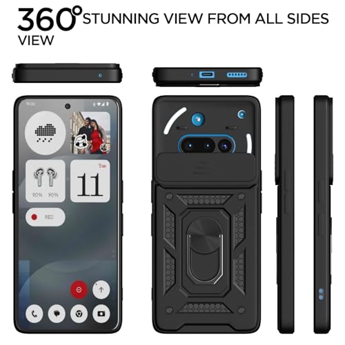 Image of Pikkme Back Cover for Nothing Phone 3a 5G | Sliding Camera Shield with Ring Stand | D10 Full Camera Protection Bumper Case (Black)