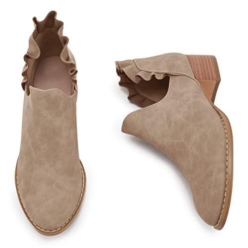 FISACE Womens Ruffled Ankle Boots V Cut Out Pointed Toe Chunky Low Heel Dressy Western Booties by FISACE - Used condition - Image 2