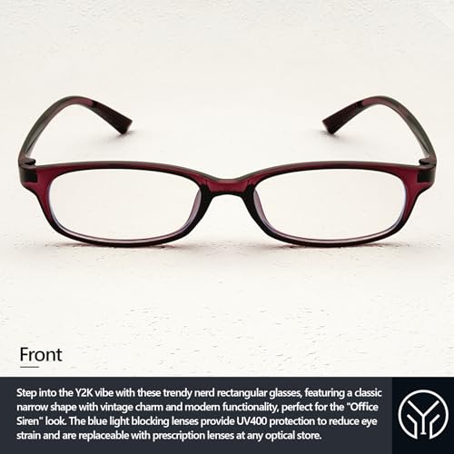 Image of Trendy Rectangular Glasses for Women Men Narrow Square Blue Light Blocking Fake Eyewear Y2K Cosplay Glasses