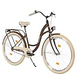 MILORD Damenfahrrad Citybike Komfort Bike Retro Hollandrad Vintage Fahrrad, 26, 28 Zoll, 1-Gang (Braun, 28 Zoll)