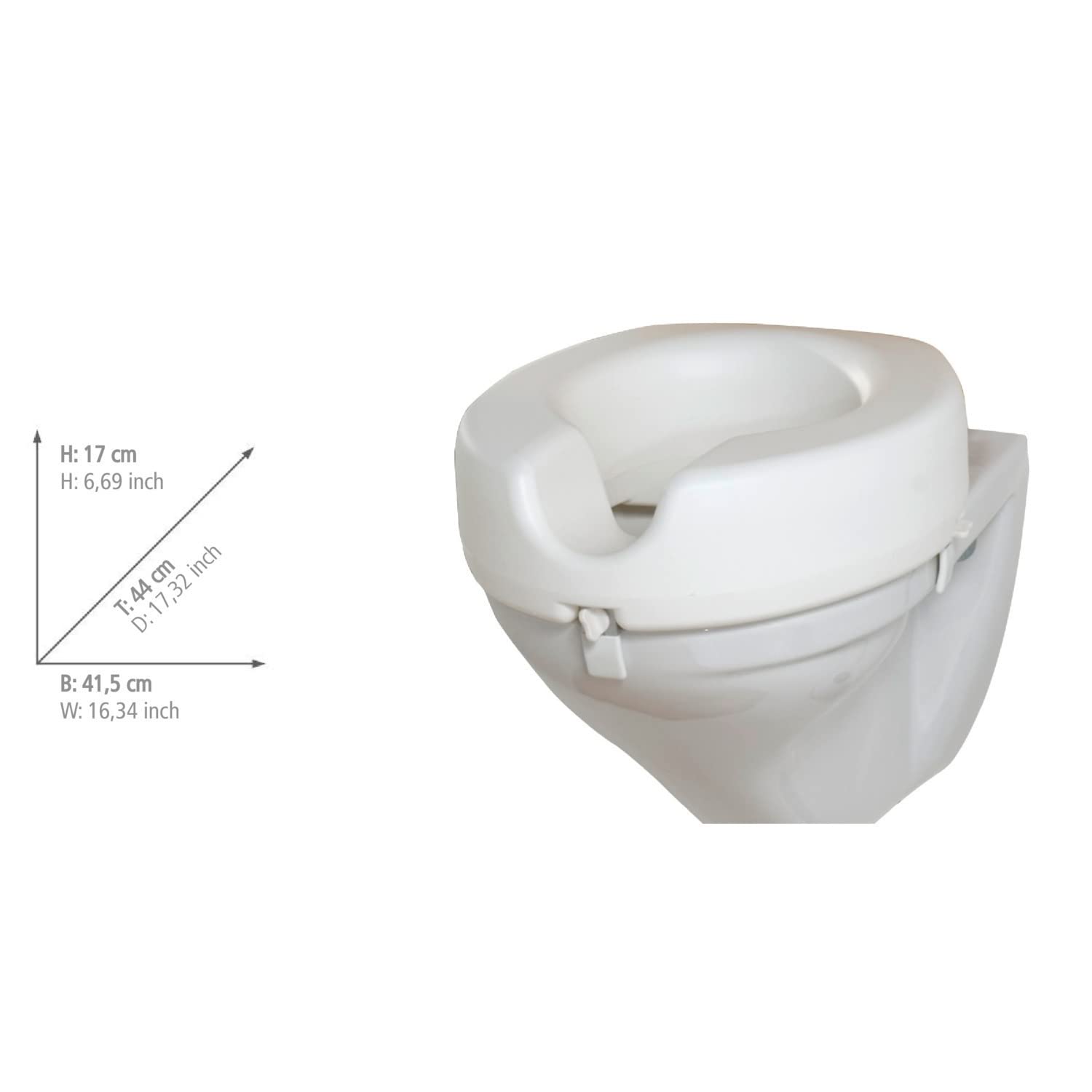 Wenko 17950100 Sedile Rialzato per WC Secura, Portata 150 Kg, Materiale Plastico, 44 x 17 x 41,5 cm, Bianco