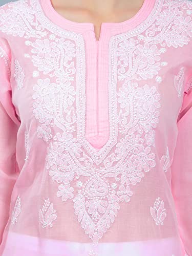 Image of Seva Chikan Hand Embroidered Lucknowi Chikankari Cotton Kurta Kurti for Women SCL4302