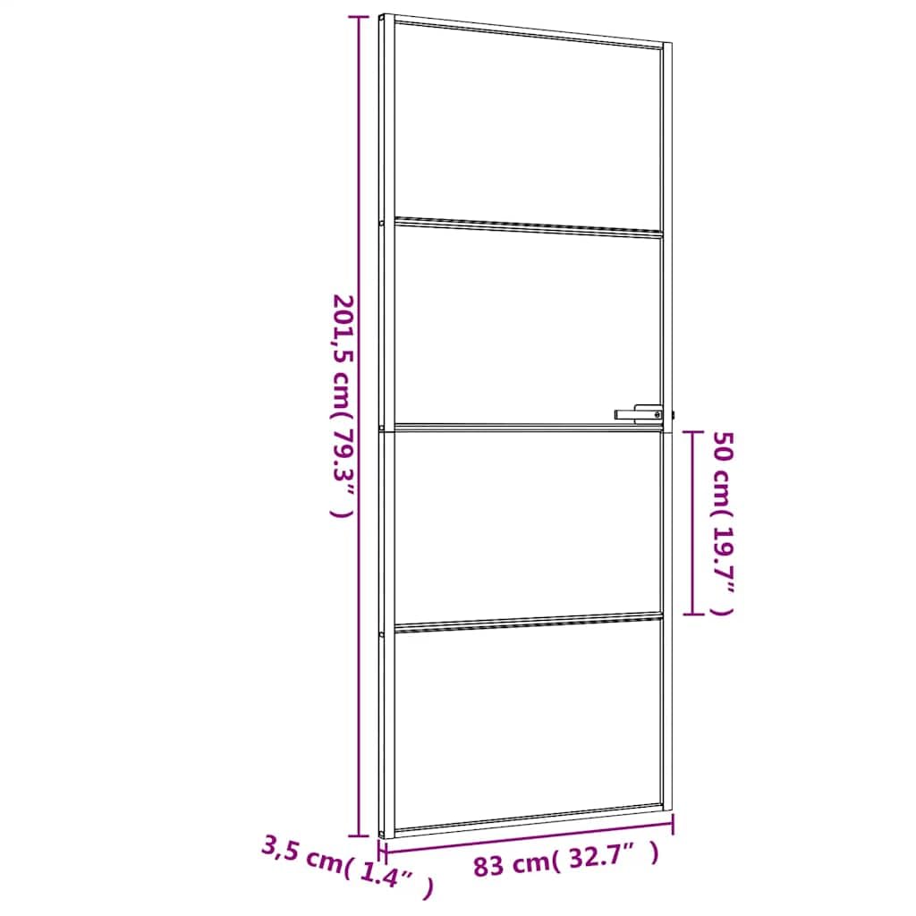 vidaXL Porta Interni Sottile Nera 83x201,5cm Vetro Temperato Alluminio