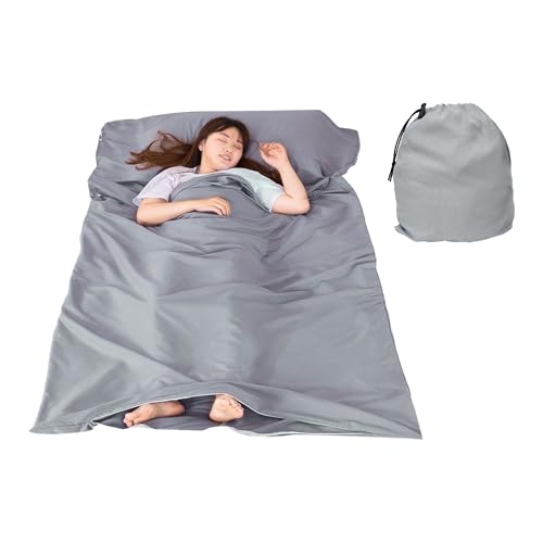 MEMOFYND 1 forro gris para saco de dormir, sábana de viaje para camping, forro ligero para saco de dormir, práctica eliminación de la suciedad, adecuado para viajes de negocios, viajes por carretera,