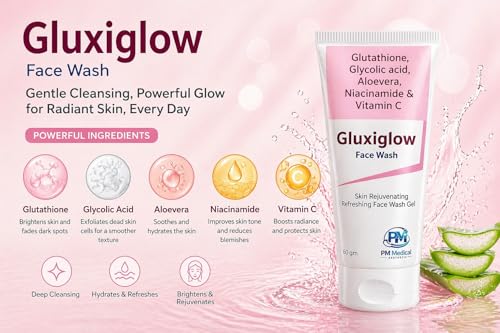 Image of Gluxiglow Face Wash Gel with Glycolic Acid, Niacinamide, Vitamin C & Aloe Vera | Gentle Daily Cleanser for Fresh & Radiant Skin | 60 gm