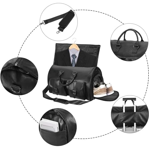 Suit Storage Bag Garment Bag with Shoe Compartment 2 in 1 Leather Garment Duffle Bags for Travel, Business3