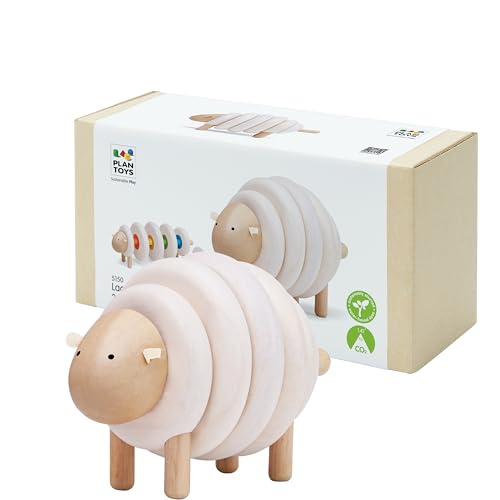 Image of PlanToys Lacing Sheep Wooden Threading Toy for Kids Ages 3+ Montessori | lacing sheep wooden threading toy, montessori fine motor coordination, focus creativity activity, ages 3+, preschool learning