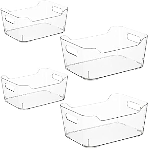 Navaris Set of Fridge Organisers - 4 Clear Storage Organiser Drawers Containers Boxes for Kitchen Fridge Refrigerator Pantry Cupboard Sizes - S, M Cover