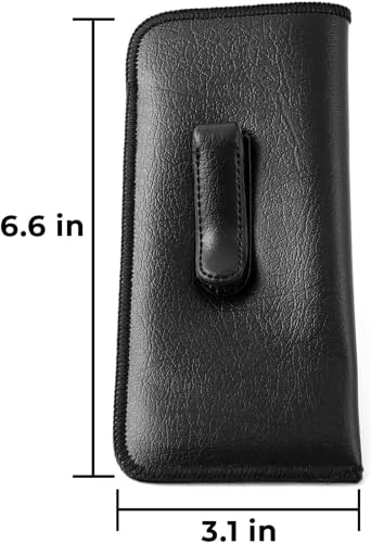 Image of Calabria Soft Slip-In Glasses Case with Pocket Metal Clip Black for Men /Women Synthetic Leather Felt Lining 6.5 inchx3 inch - 50PACK