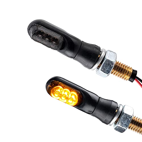 Germany Motorsports Motorrad LED Mini Blinker Spark schwarz smoke getönt Miniblinker e-geprüft vorne hinten 12V (1 Paar)