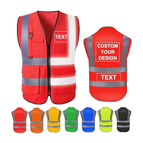 Cainor Personalizado Hi Vis Camiseta interior con cremallera,5 bolsillos de alta visibilidad chaleco reflectante de seguridad para hombres y mujeres en múltiple colores y tamaños
