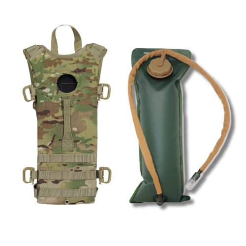 Hydration Pack GI 3 Liter Multicam Used w/ Bladder Made in USA MOLLE Webbing Water-Resistant Nylon (Tan Hose)