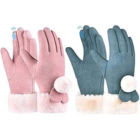 OKIDSO Kids Winter Ski Gloves - 2 Pairs Girls Elegant Snow Gloves Touchscreen Windproof Fleece Thermals Warm Glove Ladies Super Soft Thicken Snowproof Mittens for Learning Outdoors Skiing Playing Cover