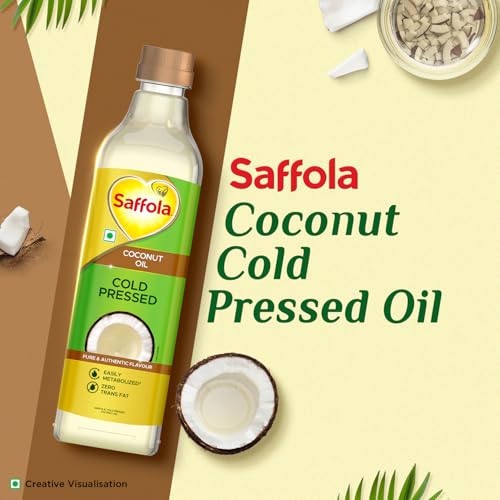 Image of Saffola Cold Pressed Coconut Oil, 0 Trans fat, No chemicals or heat, Unrefined, 1L