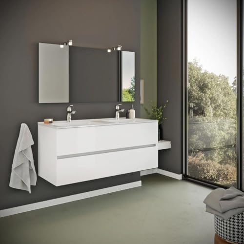 Kiamami Valentina Mueble de baño Blanco Brillante 120cm, cajones y Lavabo Doble | Benaco