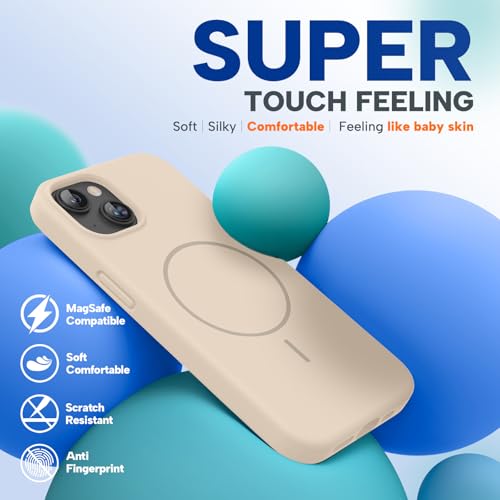 Image of Miracase Magnetic for iPhone 13 Case, [Soft Anti-Scratch Microfiber Lining], Compatible with MagSafe, Liquid Silicone Case Shockproof Drop Protection Phone Case for 13, Sand