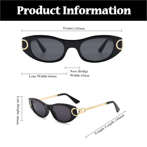 LJCZKA Retro Oval Sunglasses for Women 90s Small Cat Eye Sun Glasses Classic Luxury Metal Frame Vintage Cateye Shades4