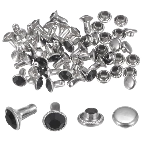 HARFINGTON 100pcs Crystal Rivets 6mm Rhinestone Rivets Rapid Stud Rivets for Clothing Leather Crafting Fabric Arts Crafts Decoration Leathercraft DIY Leather-Craft, Black