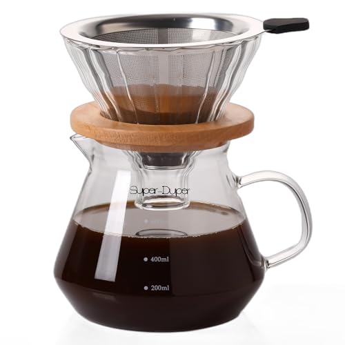 Super-Duper glass coffee 600ml glass coffee maker Made of high borosilicate glass Stainless steel filter pour over coffee carafe coffee maker non electric