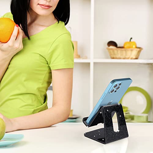 Image of Crpich Acrylic Cell Phone Stand, Portable Phone Holder, Phone Stand for Desk, Compatible with Phone16 15 14 13 12 Pro Max Mini 11 Xr 8 Plus SE, Switch, Android Smartphone, Pad, Tablet, Glitter Black