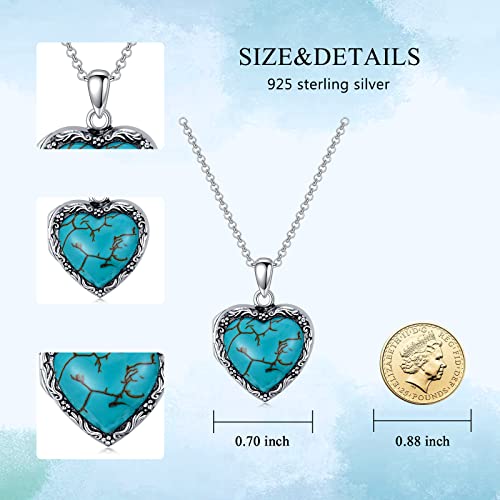 925 Sterling Silver Turquoise Heart Locket Necklace for Women That Holds Pictures Photo Jewelry Birthday Gifts for Women Mom Wife Girlfriend3
