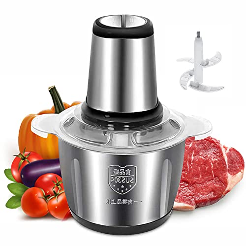 Electric Meat Grinder, 2L/ 3L Meat Mincer Stainless Steel Electric Food Chopper Food Processor Machine for Meat, Vegetables, Fruits and Nuts, Fast & Slow 2 Speed, 4 Sharp Blades,2L