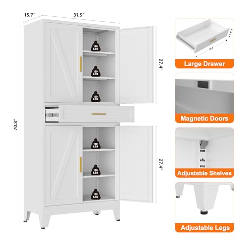 Image of LCAOPC 71 inch Tall Pantry Storage Cabinet with Drawer and Adjustable Shelves, Freestanding Tall Kitchen Cupboard Storage Cabinet for Kitchen,Dining Room, Living Room, White