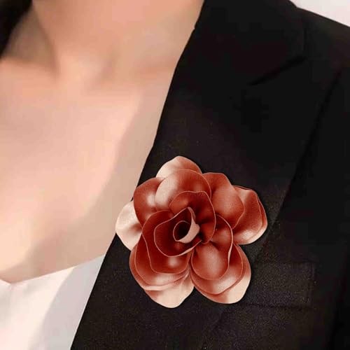 Image of 2Pcs 5in Dainty Satin Fabric Flower Brooch Extra Large Rose Camellia Flower Brooches Lapel Pins for Women Wedding Party Dance Banquet Clothes Jewelry Accessories