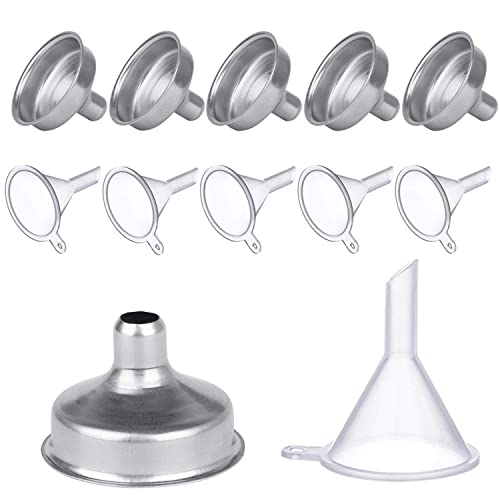 Easytle Funnels Variety Set of 12 Small Funnels Stainless Steel Mini Funnels & Plastic Mini Funnels Metal Funnels & Plastic Funnels for Essential Oil Spices Perfumes Sand Art Powder Lab Bottles