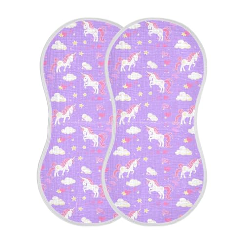 Unicorn Clouds Baby Burp Cloths for Boys and Girls, Soft Muslin Spit Up Towels, 22"x11" Newborn Essentials for Feeding and Drooling, 2 Pack2