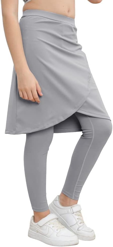 Haloumoning Girls Elastic Waist Knee Length Skirts with Leggings