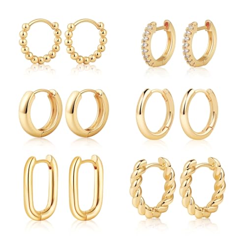 MIDEEO Gold/Silver Chunky Hoop Earrings Set for Women, 14K Gold