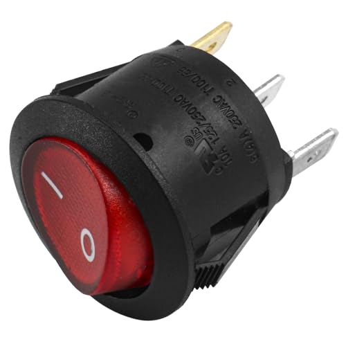 Image of Heschen -Round Rocker Switches, 3 Terminals, Red Light 10A, 250VAC, Pack of 5